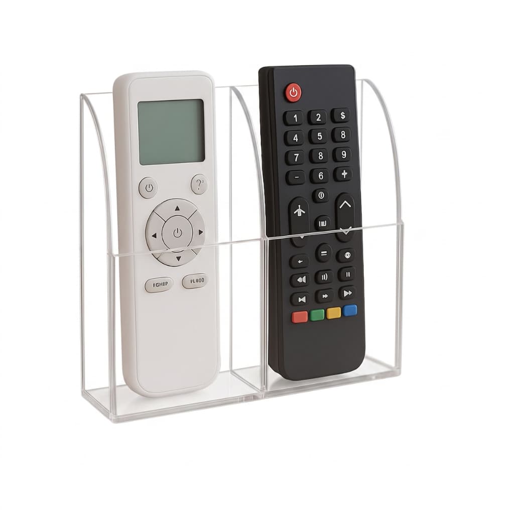 Suporte Acrílico Duplo de Parede Para Controles TV, Ar Condicionado, Apagador e Canetas