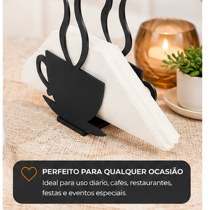 Porta Guardanapo de Mesa Preto Decorativo Formato Xícara para Cozinha Restaurante Bar Lanchonete