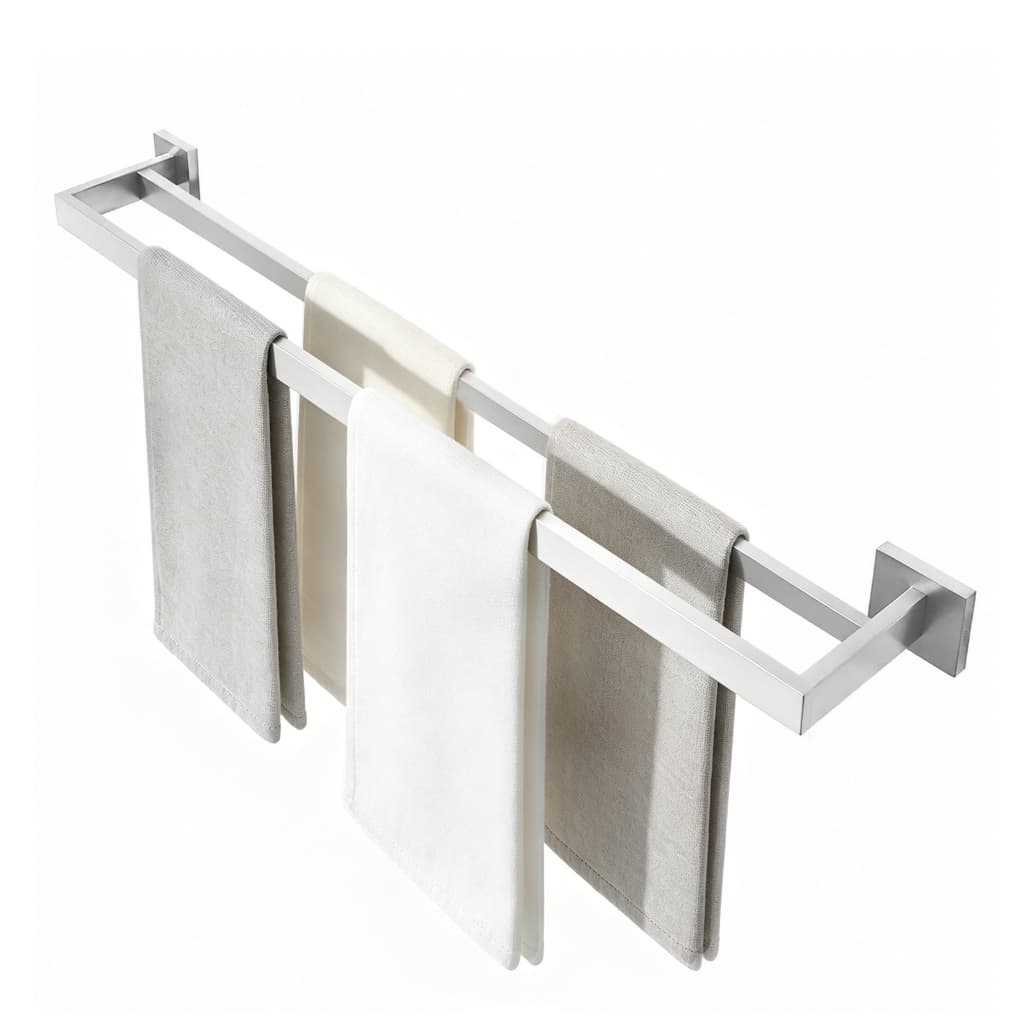 LUMAI Toalheiro Duplo Salerno Aço Inox 60cm Fixação Parede 2 Barras Porta Toalha Banheiro Moderno