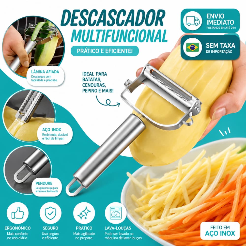 Descascador E Ralador De Frutas Legumes Aço Inox Multiuso Macarrão de Legumes
