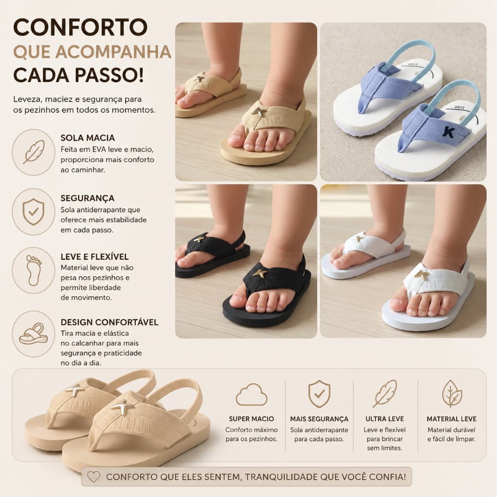Chinelo Infantil Baby Confort Várias Cores Do 17 ao 24 Sola Antiderrapante Tira De Gorgorão
