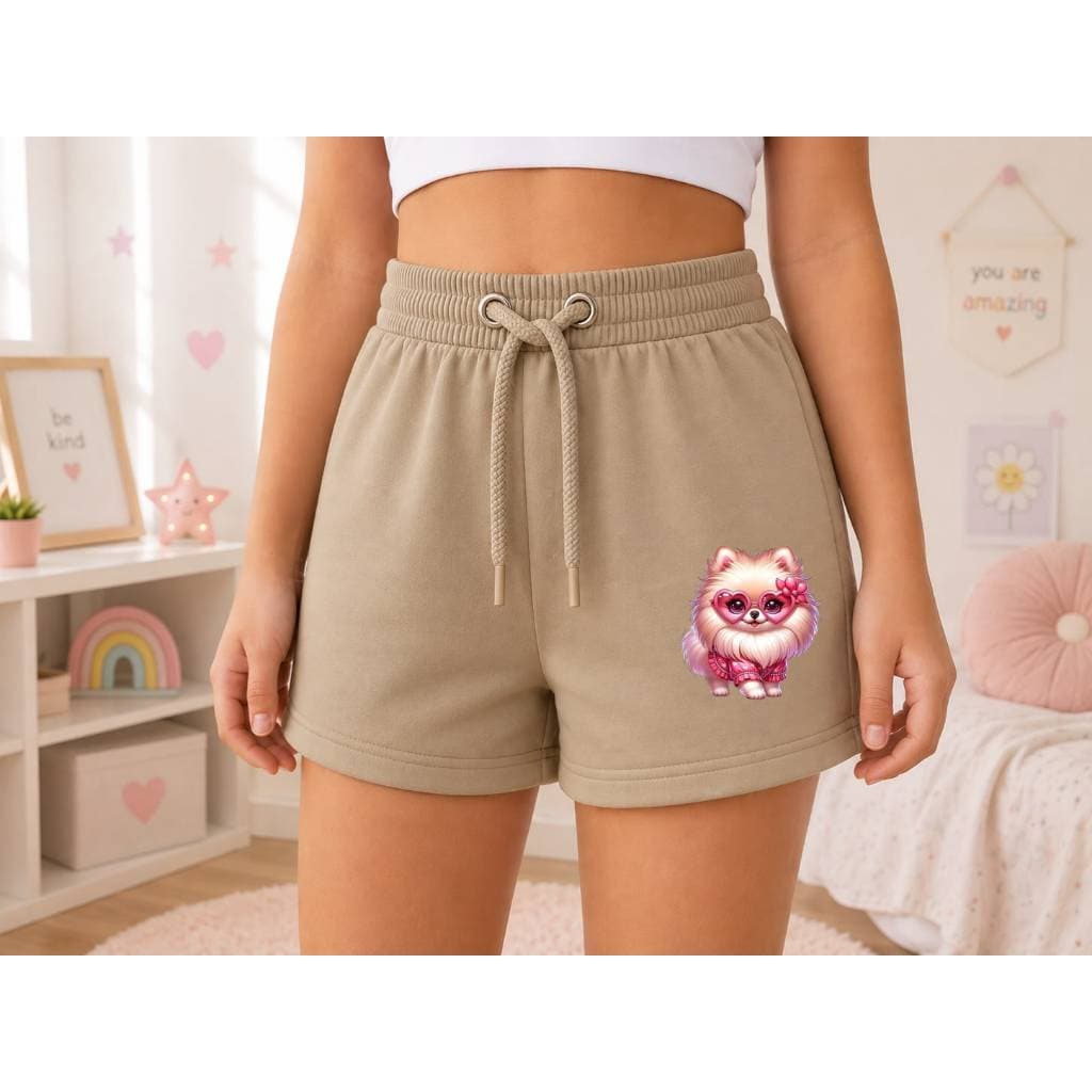 Short Infantil para Menina de Moletom, Estampa de Cachorrinha Fofa Bermuda Feminina Confortável e Versátil