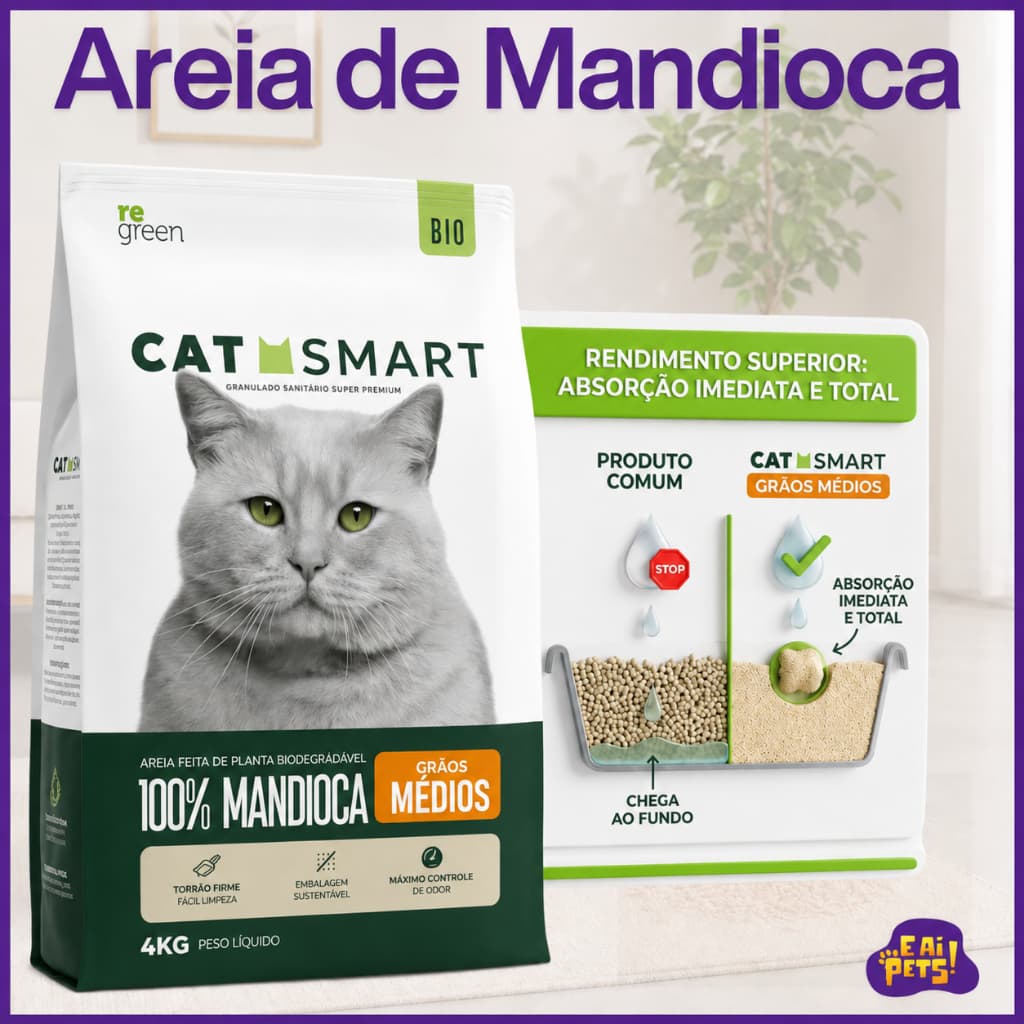 Areia Gato Cat Smart Mandioca 4kg Biodegradável Grãos Médios