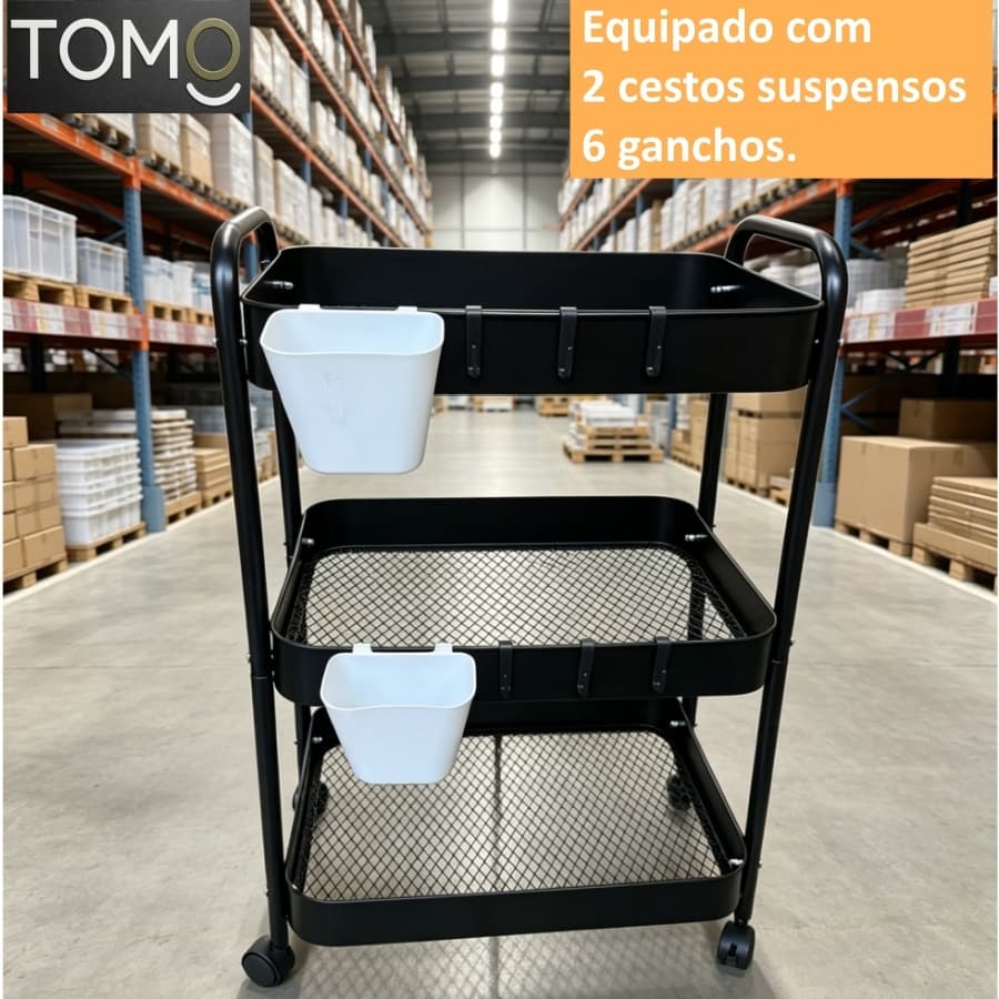 Carrinho Organizador Multiuso 3 Andares com Rodinhas Armazenamento para Cozinha, Quarto, Salão de Beleza
