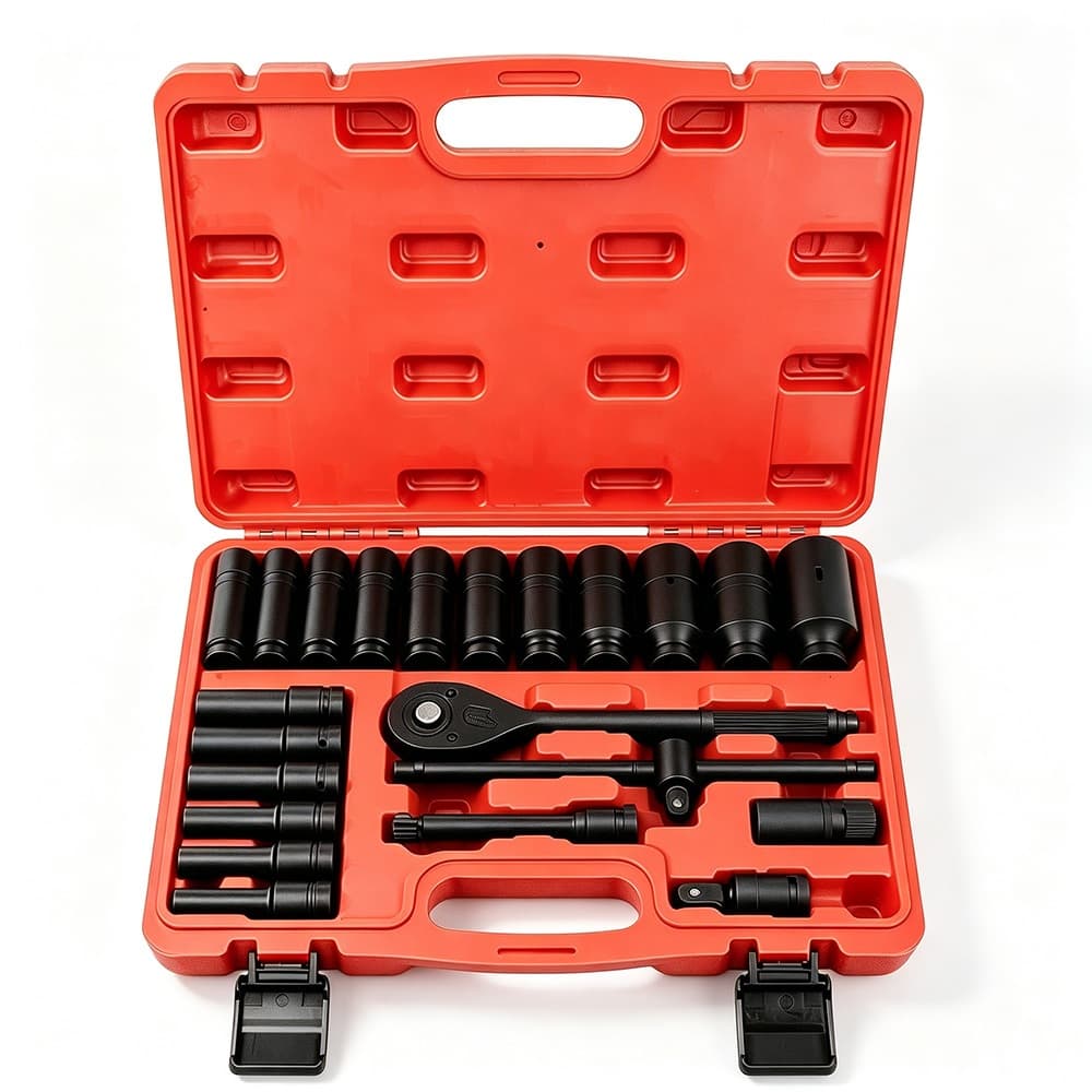 Kit Soquete Longo Impacto 1/2" 23 Peças, Soquetes 8~32mm Chave Catraca para Mecânica Automotiva