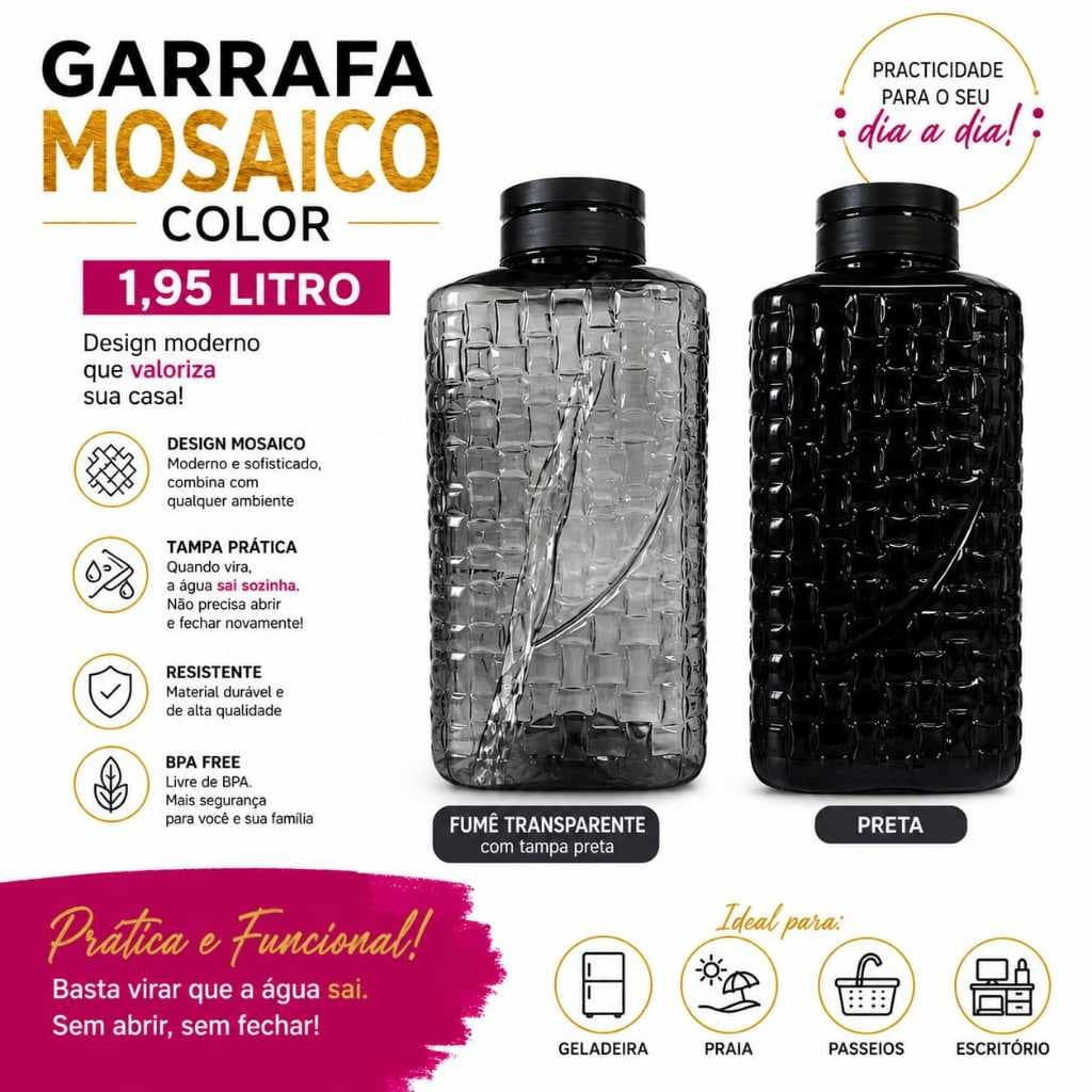 Jarra Garrafa Geladeira Água Com Tampa Higiênica Automática Com Efeito Cascata 1,9 L