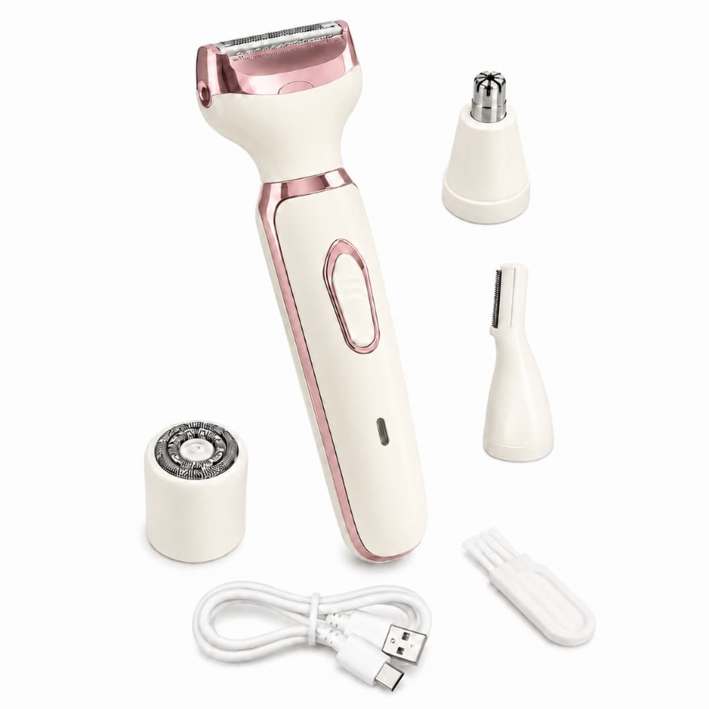 Depilador Elétrico Feminino 4 em 1 USB Recarregável Removedor de Pelos Facial Corporal Axila Virilha Sobrancelha