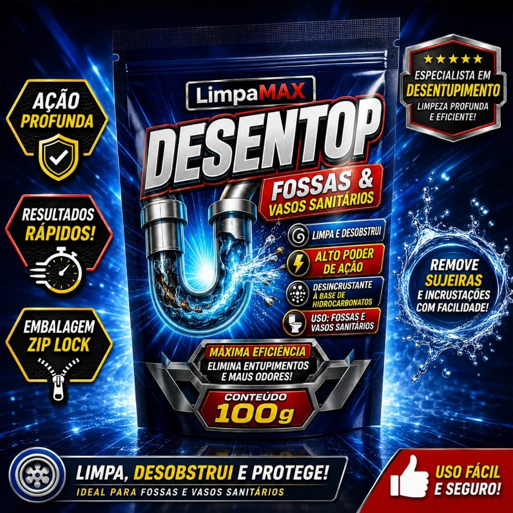Desentop LimpaMAX Desentupidor para Fossas e Vasos Sanitários Zip Lock 100g 250g 500g 1kg