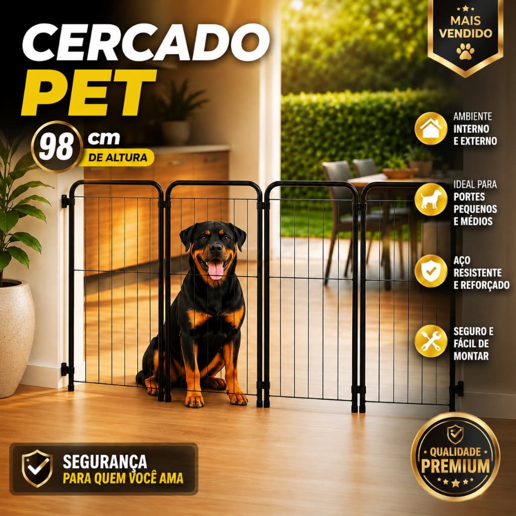 Cercado Pet Dobrável 98cm em Aço Reforçado • Grade de Segurança para Cães Grandes