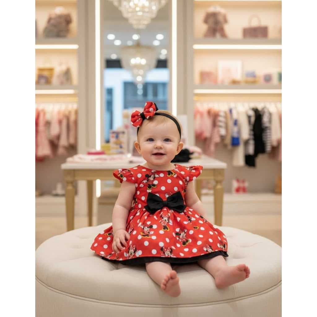 Conjunto Menina Bebê Carinho Minnie Vermelha +Laço de Cabelo +Calcinha (ac)