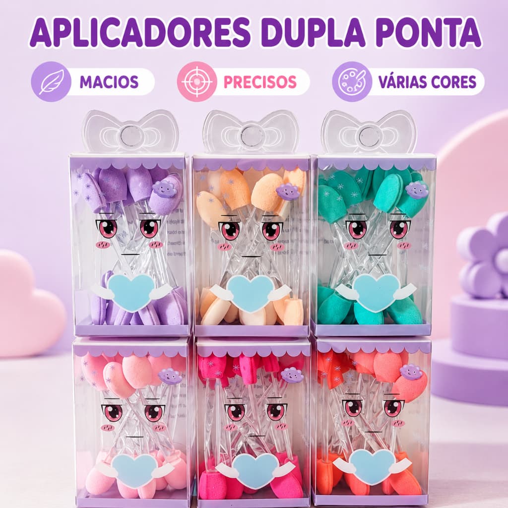 Kit de Aplicadores de Sombra com Ponta Dupla e Esponja Macia