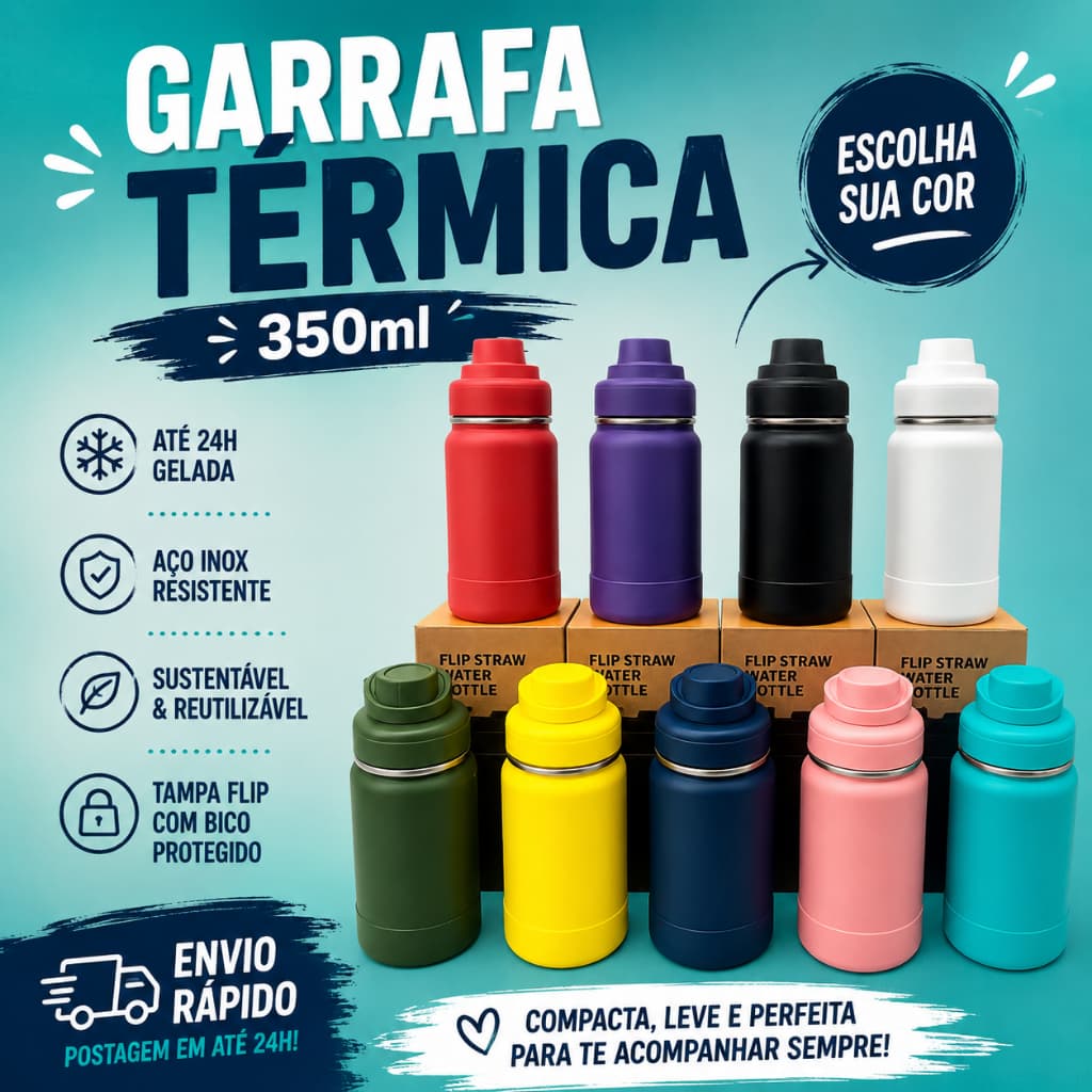 Garrafa Térmica Infantil 360ml + Borracha / Gravação de Nome + Personalizada