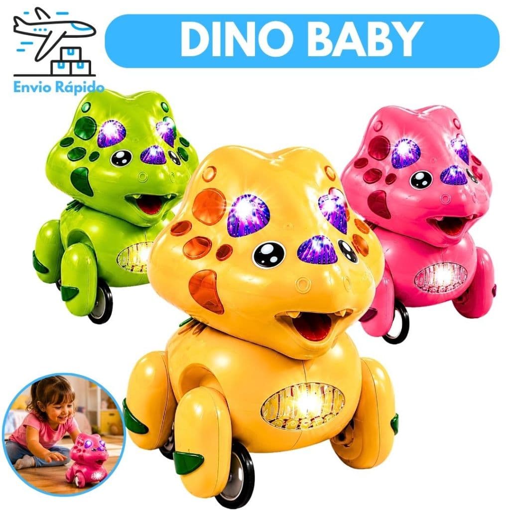 Dinossauro Baby com Luz, Som e Movimento Brinquedo Infantil Interativo Educativo 3 Cores Disponíveis