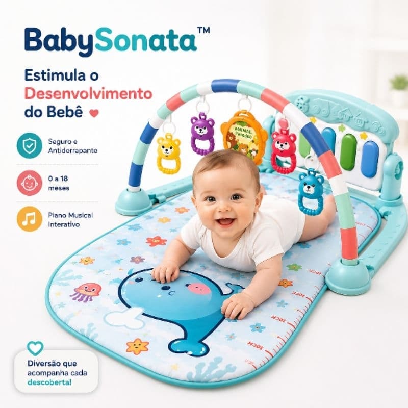 Tapete Musical Bebê BabySonata com Piano Interativo Sensorial Antiderrapante Tummy Time 0 a 18 Meses - Cores