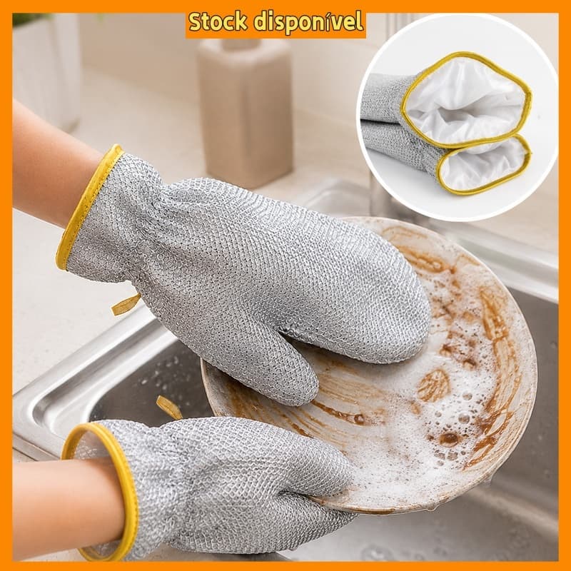 Kit 5 Pares Luva para Lavar Louça Esponja de Limpeza Multiuso Antigordura Cozinha Banheiro
