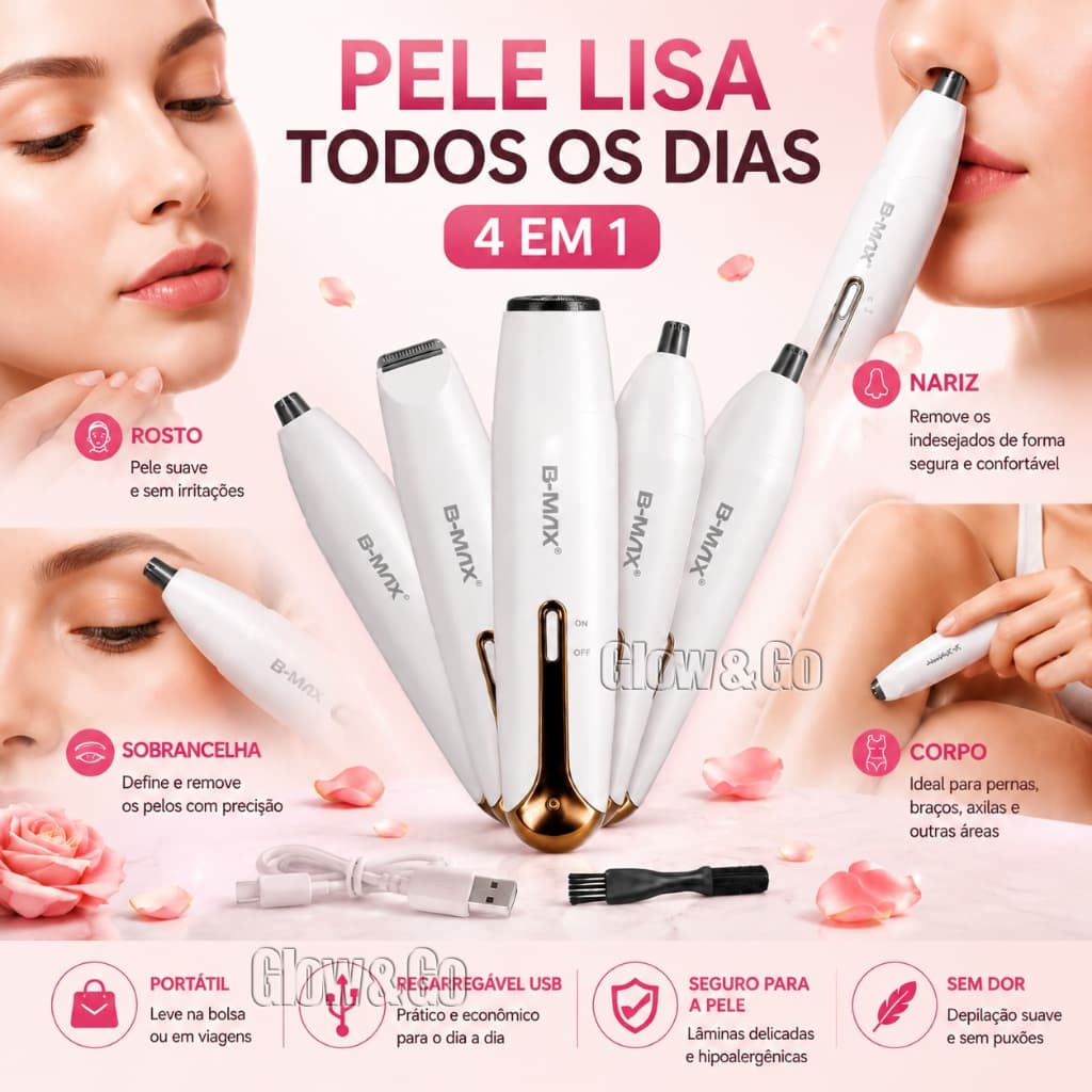 Depilador elétrico feminino 4 em 1, barbeador para remoção de pelos, corpo, pelos do nariz, pelos das axilas, barba reca