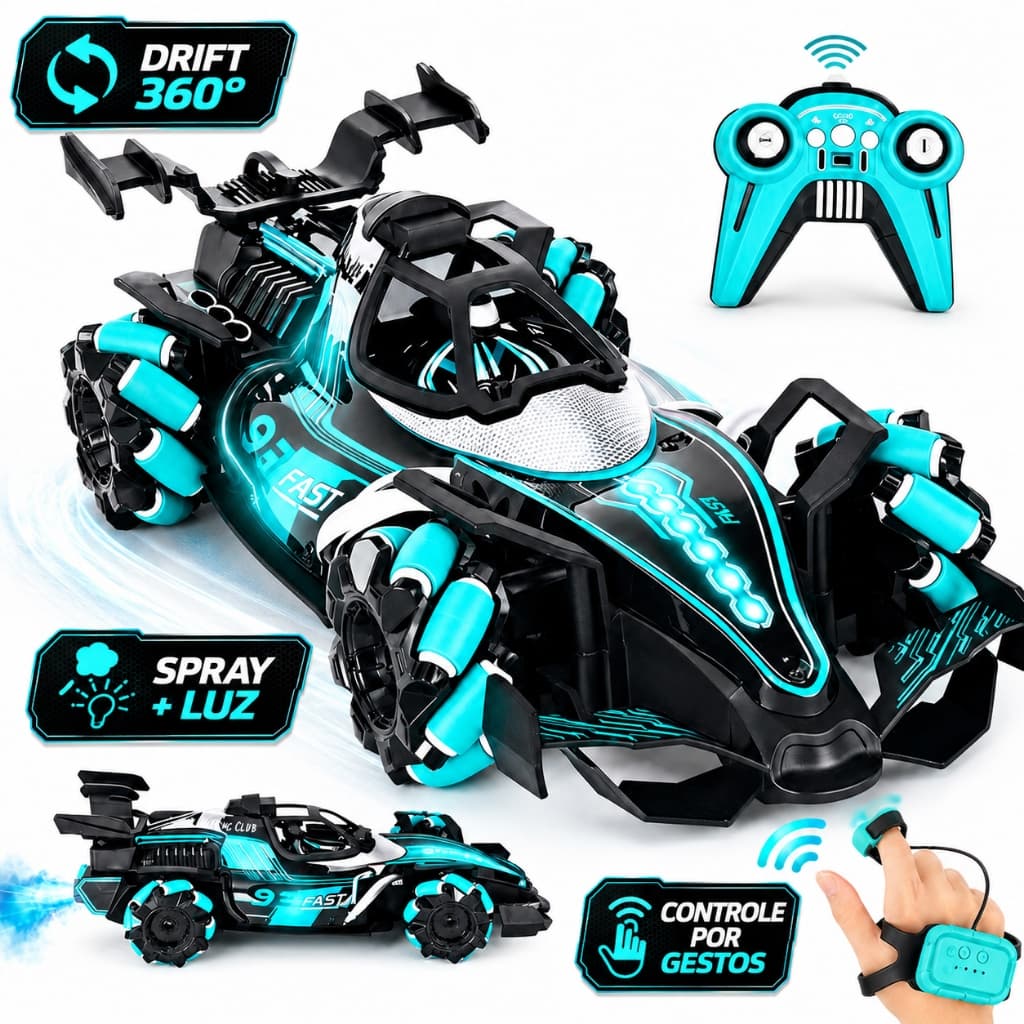 Carrinho Controle Remoto F1 Sensor de Gestos Drift 360° Spray Luz 2.4G Recarregável Brinquedo RC