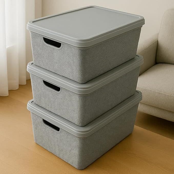 Kit 3 Caixas Organizadoras Cinza Cesto Tampa Multiuso 1,8l 5l 15l