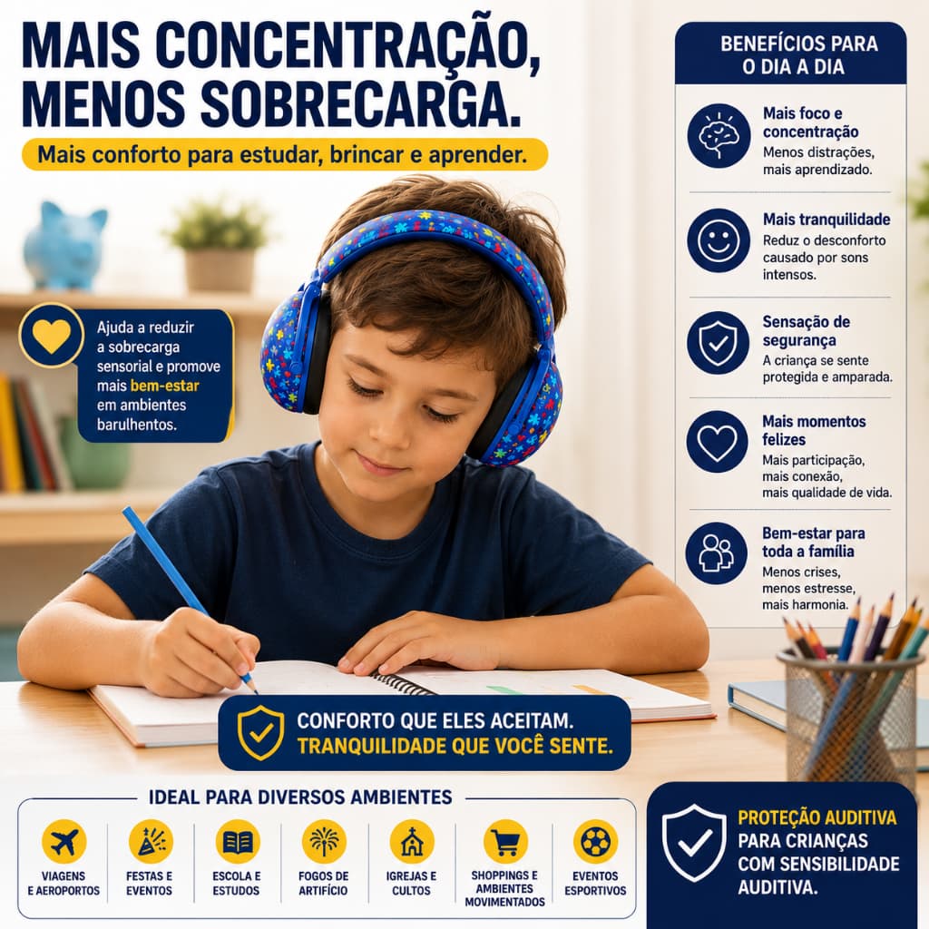 Protetor de Ruídos Infantil Dark Blue 32Db Autista I Autismo Tea I Protetor Auricular