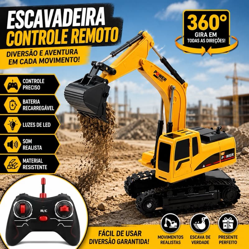 Escavadeira de Controle Remoto Infantil Carrinho de Construção RC Recarregável Shopee Hot
