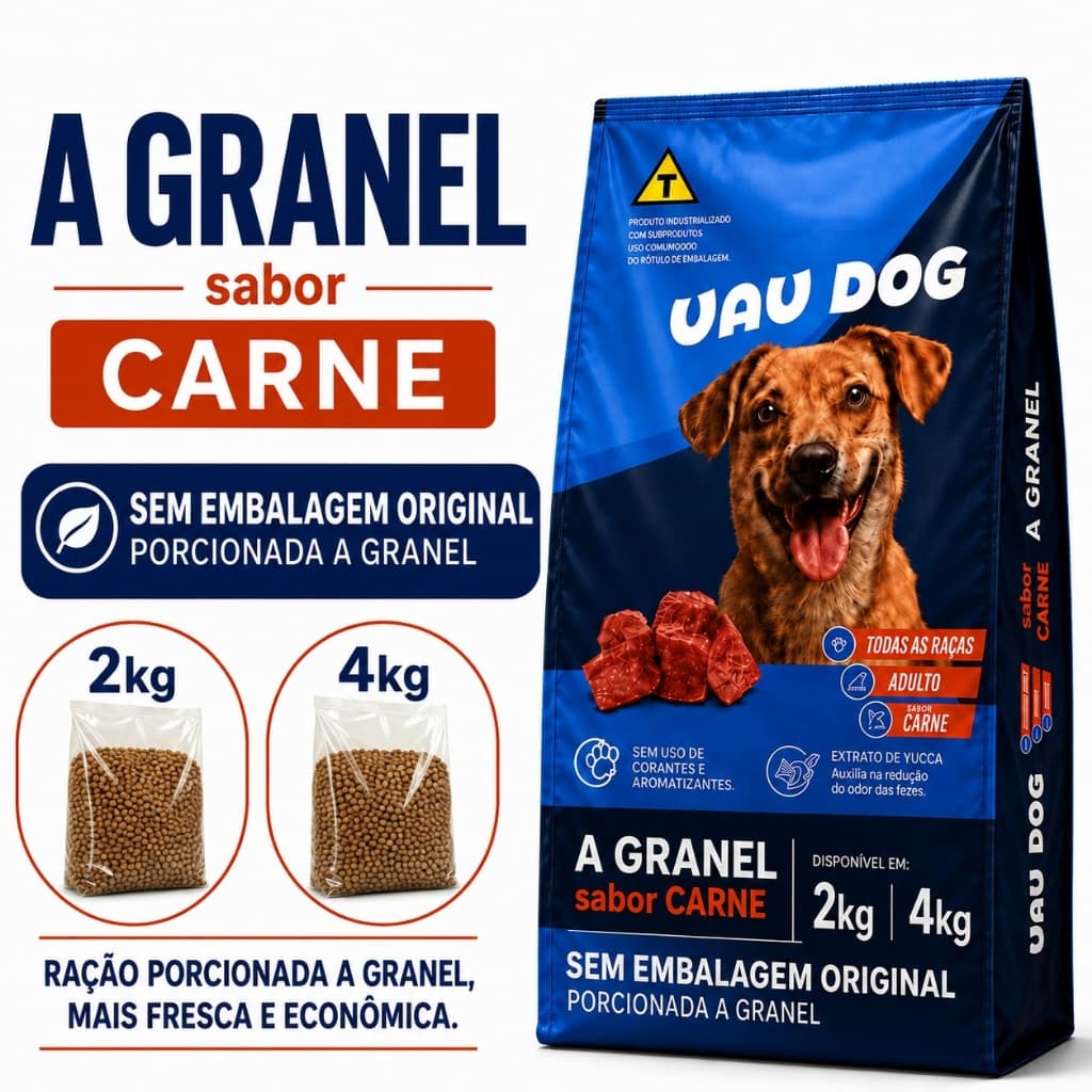 Ração Cachorro Adulto Granel g Sabor Carne 18g Proteína Alta Aceitação Todas as Raças UAU DOG