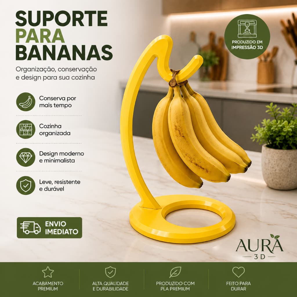 Suporte Para Bananas Fruteira Suspensa Organizador De Bancada Cozinha Decorativo Impressão 3D