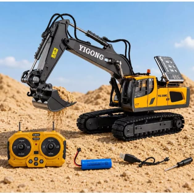 Brinquedo Escavadeira Pofissional Trator Carrinho Controle Remoto Giratória 360° Luz e Som Infantil