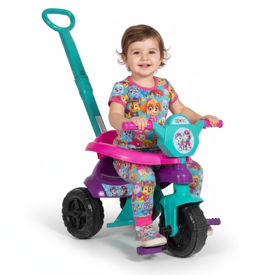 Motoca Triciclo Velotrol Infantil Menina Tiffany/Rosa –  Protetor, Pedal e Empurrador - Cert INMETRO
