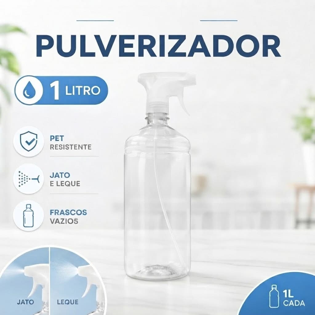 Borrifador Pulverizador 1 Litro Garrafa Pet Plastica Resistente Agua Alcool Jato E Leque