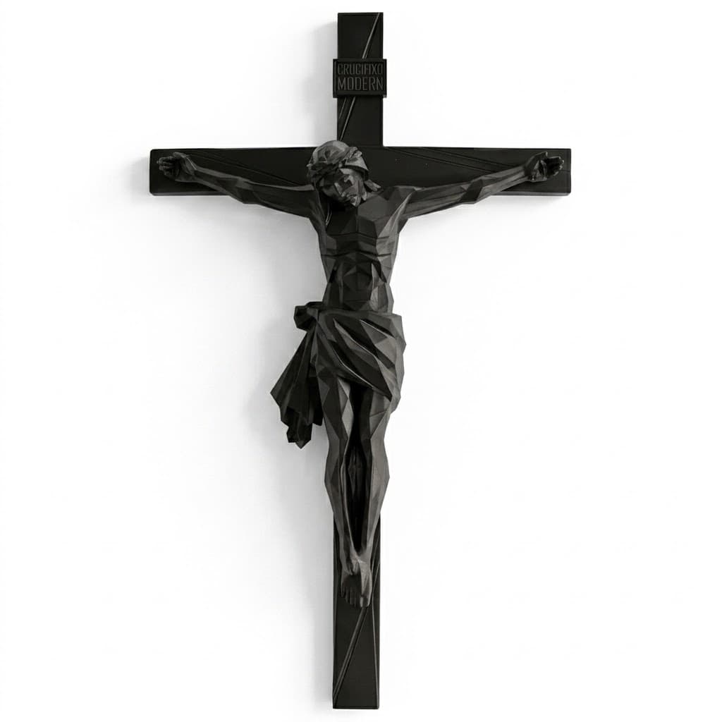 Crucifixo De Parede Cruz Jesus Cristo Geométrico Moderno Minimalista Preto Decorativo