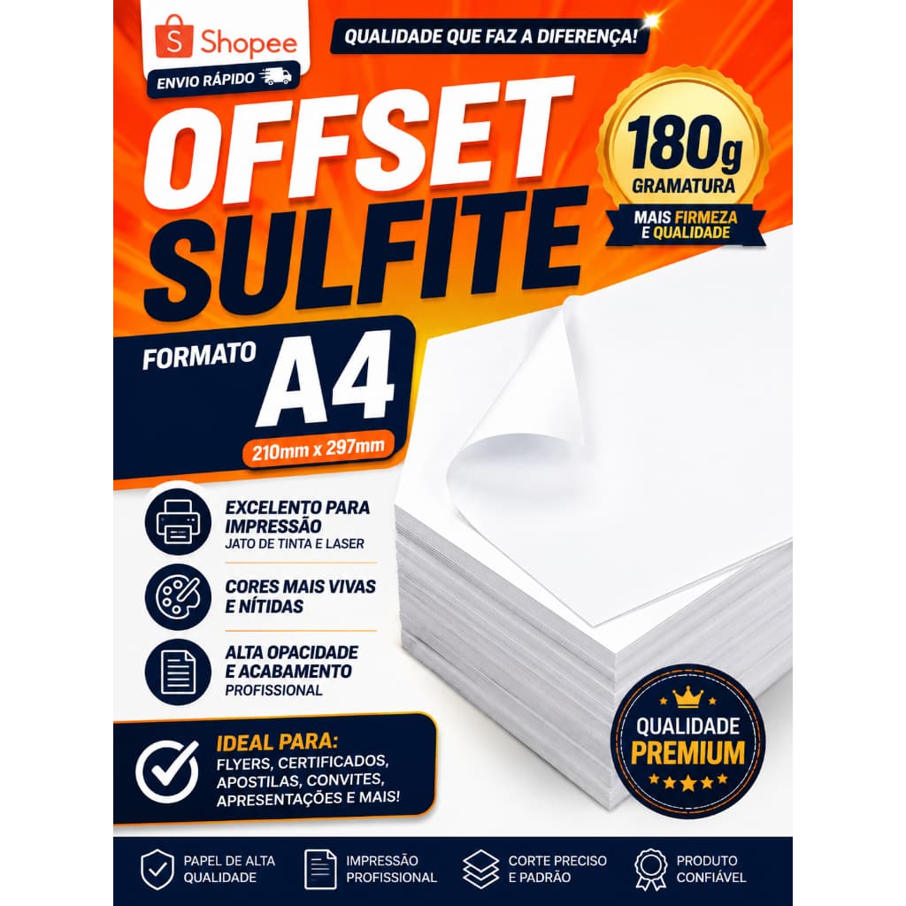 Papel Offset Sulfite 180g Branco Ótima Qualidade A4