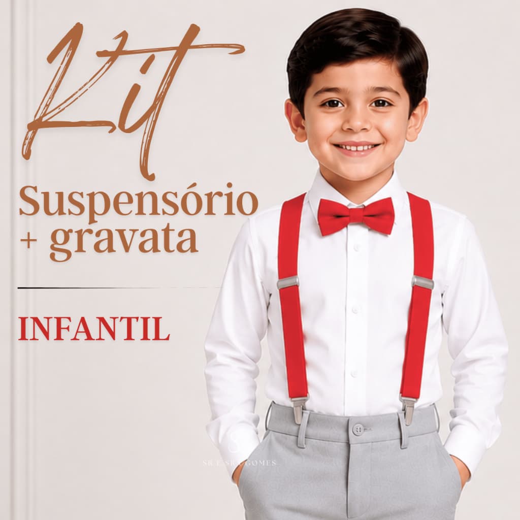 Kit Suspensório Vermelho + Gravata Borboleta Infantil HALLOWEEN