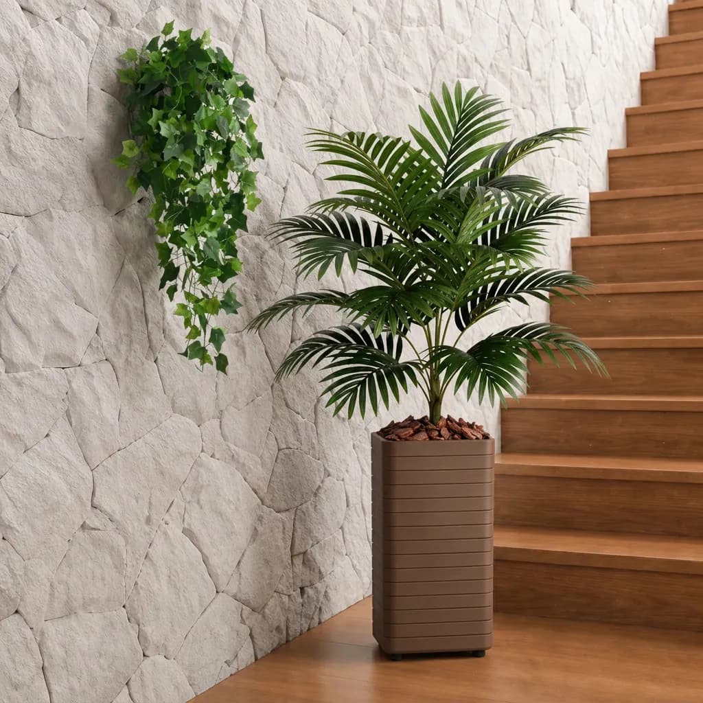 Coqueiro Artificial + Vaso Sala Marrom + Pendente Folhagem Decoração Parede