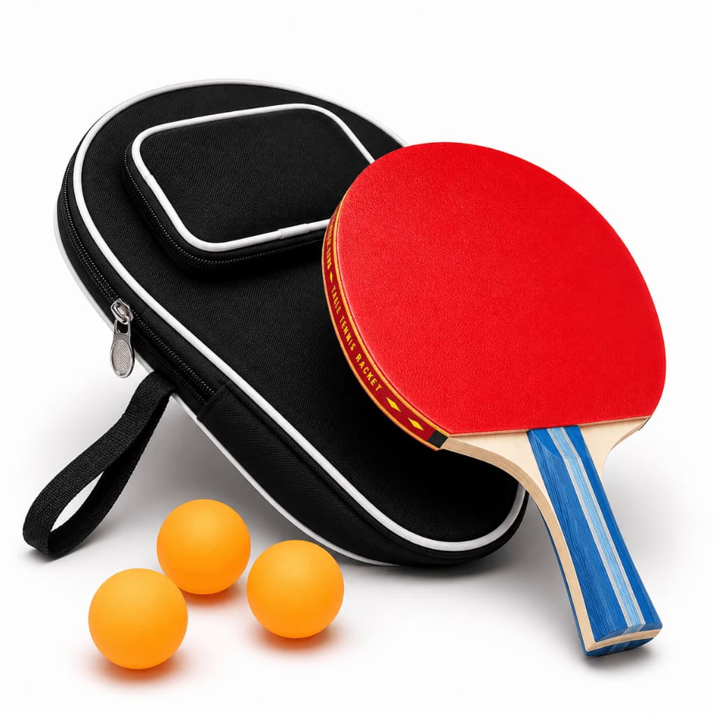 Raquete Ping Pong Profissional Tênis de Mesa com Raqueteira Case Capa + 3 Bolinhas Cabo Côncavo