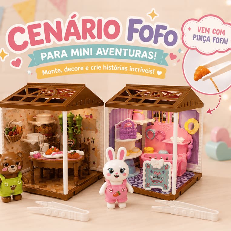 Mini Casinha de Montar Brinquedo Cenário Fofo Colecionável com Luz LED Acessório Mini Móveis Bonecas Infantil Miniatura