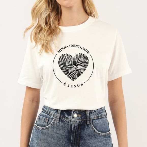 Baby Look Feminina Identidade é Jesus Camiseta Cristã 100% Algodão Premium Blusa Evangélica