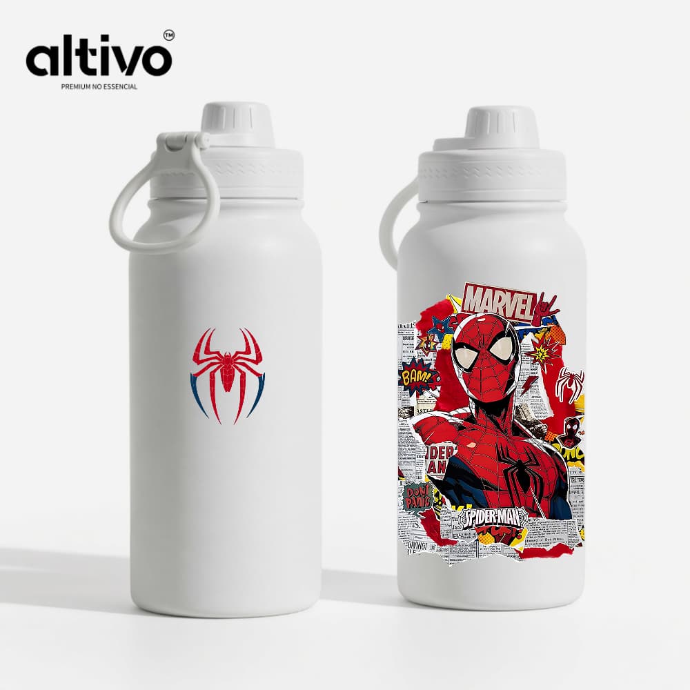 Garrafa Térmica Homem-Aranha Peter Parker Marvel Spiderman 600ML com Tampa Rosqueável e Alça em Aço Inoxidável