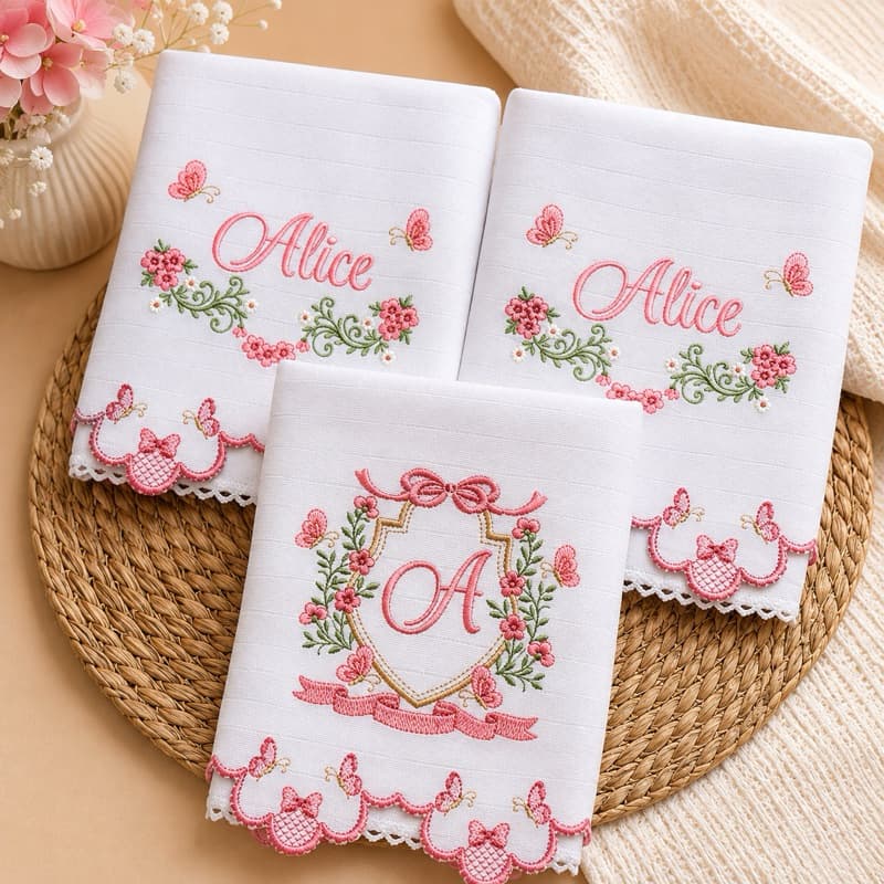 Kit 3 Fraldas de Boca Bebê Personalizadas Bordadas 100% Algodão Presente Maternidade