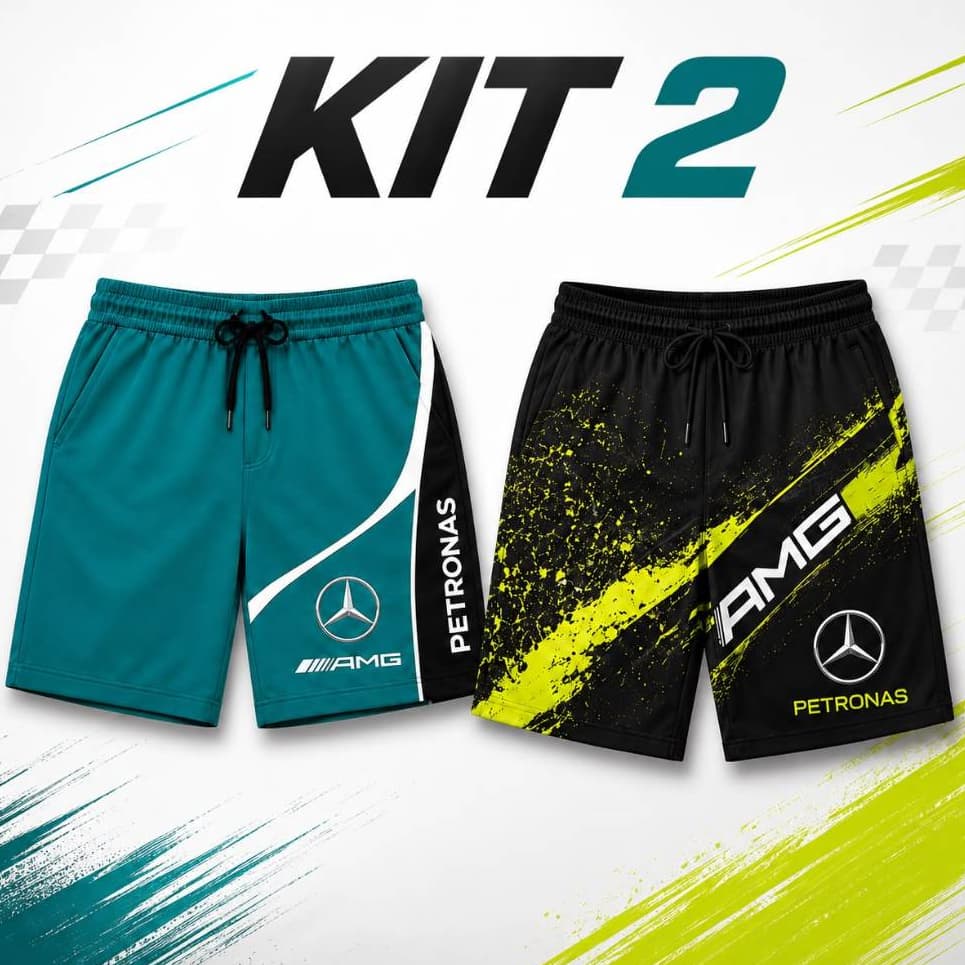 Kit 2 Shorts Masculinos Tactel Esportivo Sublimado com Bolsos Secagem Rápida Praia Academia Casual