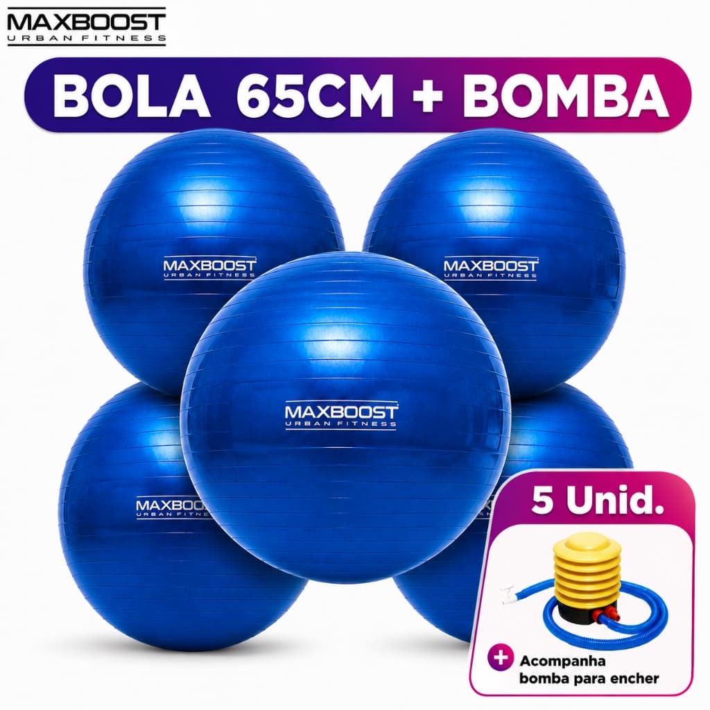 Kit 5 Bolas Pilates Maxboost 65cm Alta Resistência para Yoga, Fitness, Equilíbrio e Reabilitação