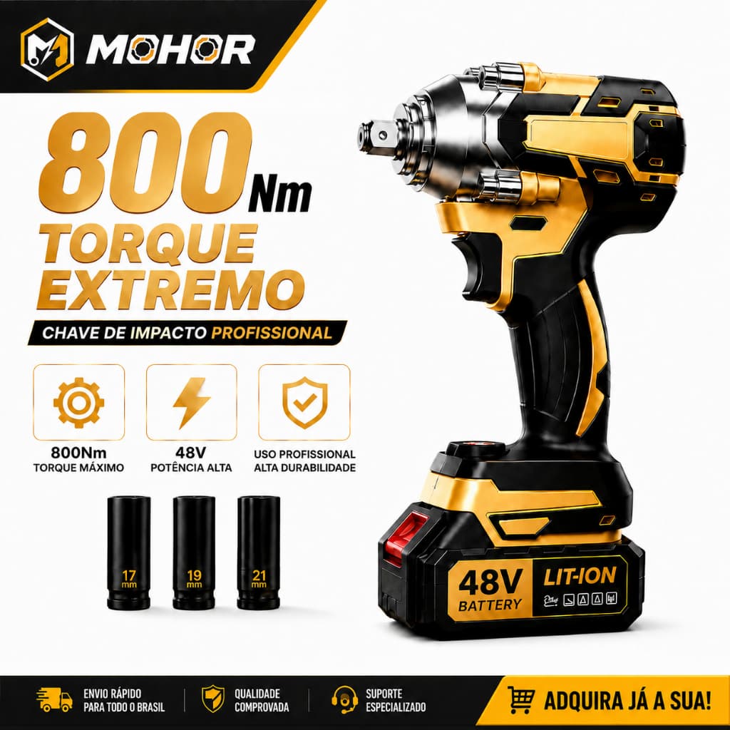 Chave de Impacto 800NM Eletrica Parafusadeira Furadeira Brushless 48V 2 Baterias kit ferramentas completo