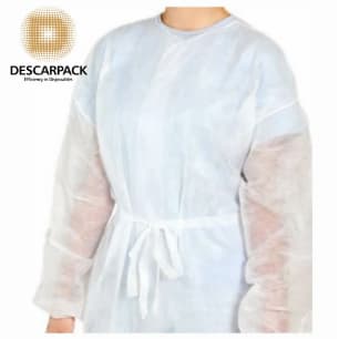 Avental TNT Manga Longa Branco - Descarpack - Pct 10 Unidades