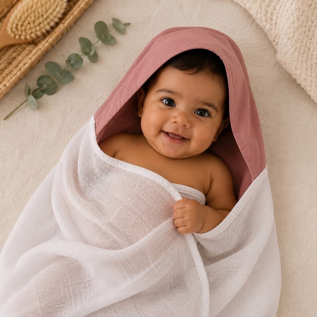 Toalha Fralda Bebê Menina Rose C/  Capuz 100%Algodão Toalha De Banho Macia Enxoval Presente
