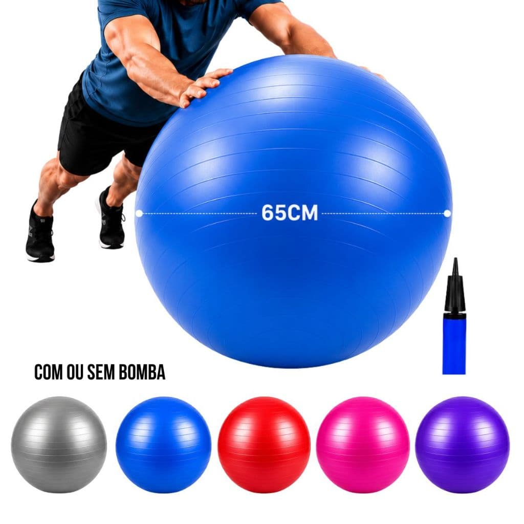 Bola Pilates Yoga Abdominal Ginastica Fitness 65 cm COM ou SEM BOMBA