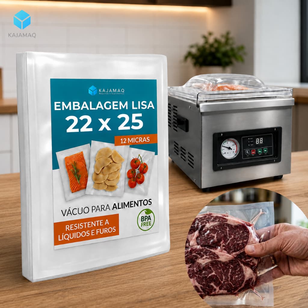 22x25 Embalagem Lisa A Vácuo Saco Plástico Super Reforçado Freezer Conservar Carnes Frutas Legumes 100 Unidades