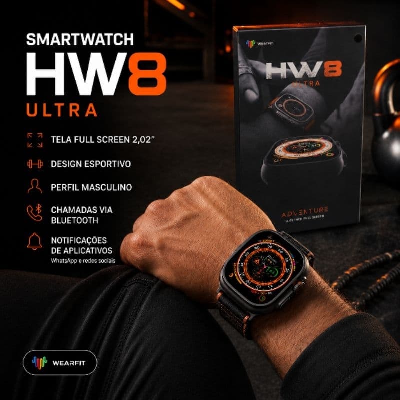 Smartwatch HW8 Ultra WearFIT Tela Full Screen 2,02” com Chamadas Bluetooth