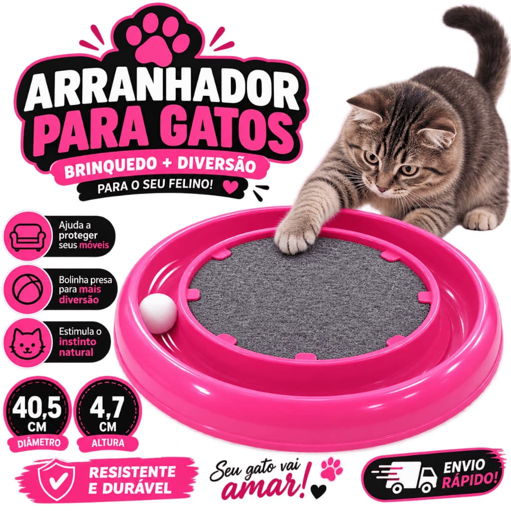 Arranhador Redondo para Gatos Brinquedo 40,5cm com Bolinha – Brinquedo Antiestresse