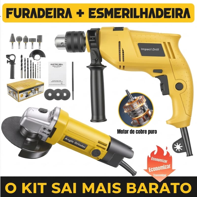 110/220V Impact Drill Kit and Angle Grinder and Plastic Case With Accessories