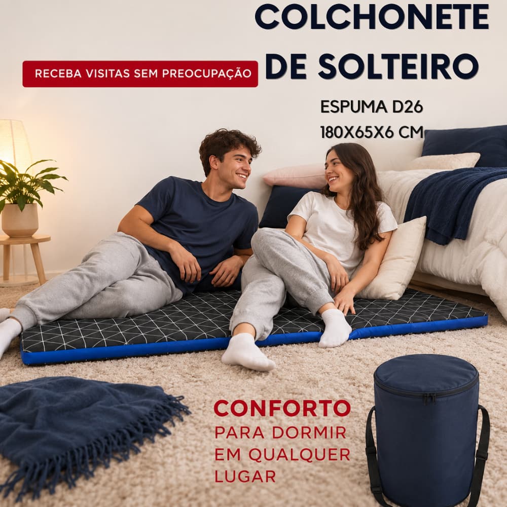 COLCHONETE DE SOLTEIRO ENVIO RÁPIDO PARA CAMPING E VIAGENS IMPERMEÁVEL ESPUMA D26 COM BOLSA DE TRANSPORTE FÁCIL