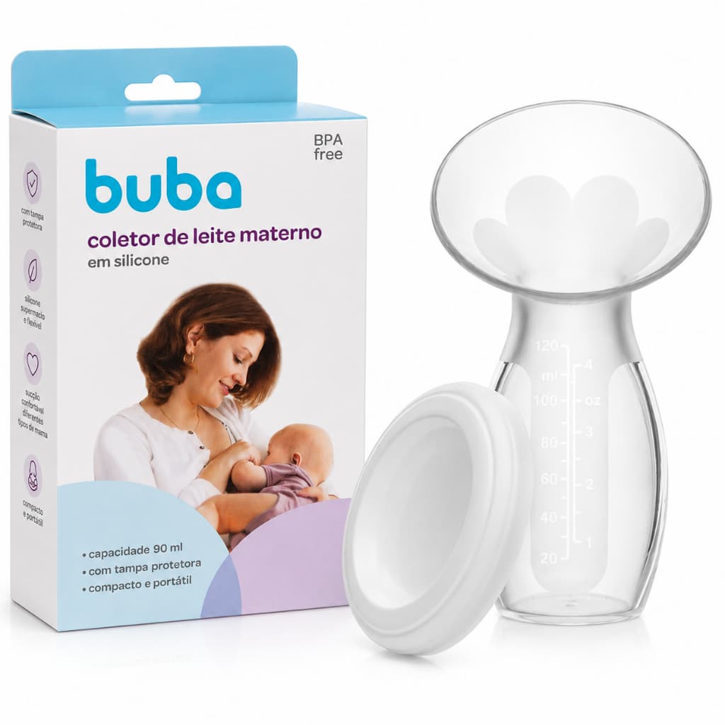 Bomba Bombinha de Tirar Leite Coletor Manual De Leite Materno Alimentação Bebê Em Silicone Buba 90ml